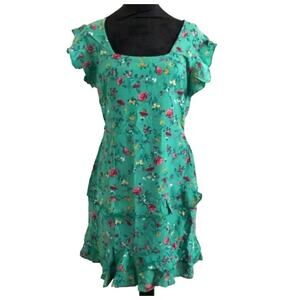 LOTTIE & HOLLY BOG COLLECTIVE FLORAL TIERED MINI DRESS GREEN PINK‎ S-NEW
